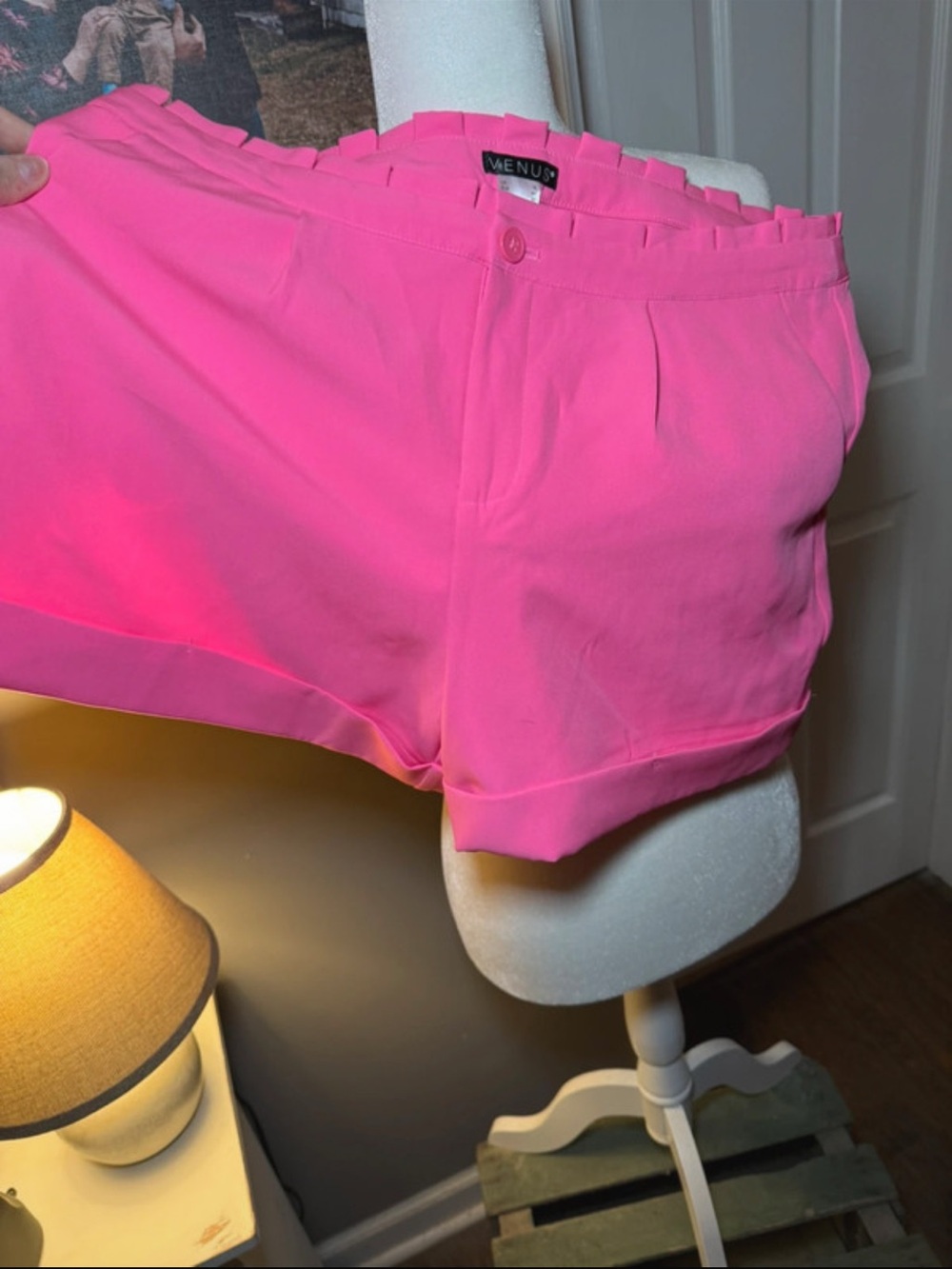 VENUS Hot Pink High-Waist Ruffle-Trim Shorts